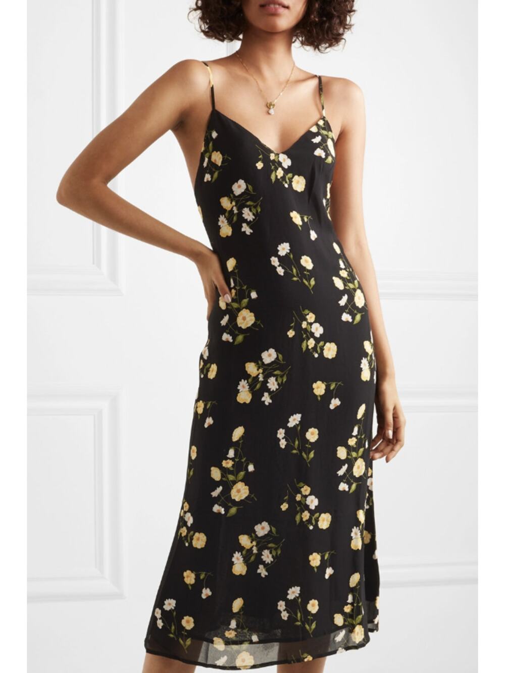 Reformation Dietrich Black Floral Bias Slip Midi Dress NWT Size 4